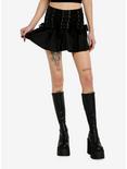 Black Lace-Up Waistband Pleated Mini Skirt, BLACK, hi-res