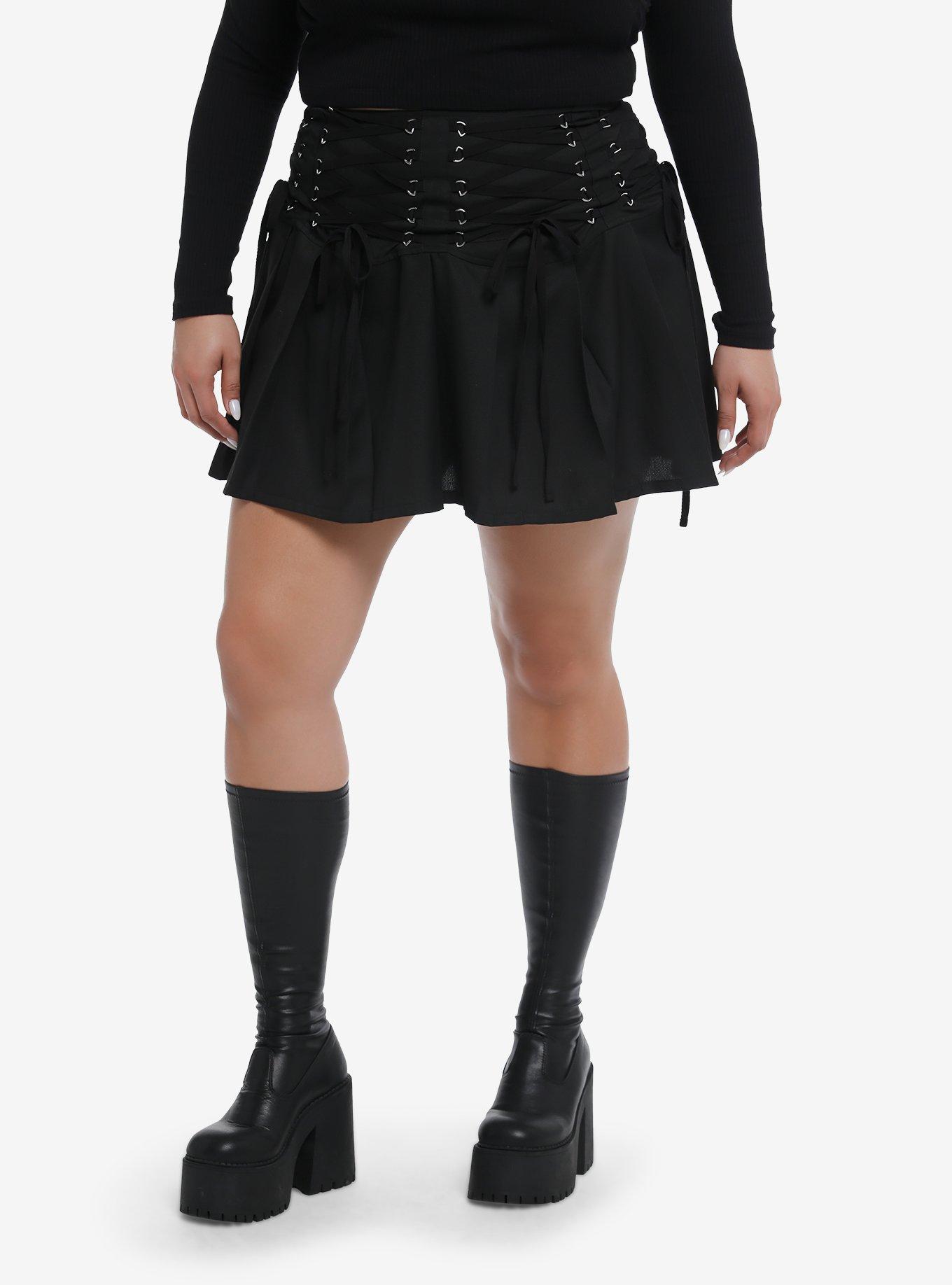 Plus size leather outlet lace up skirt