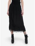 Black Lace Ruched Midi Skirt, BLACK, hi-res