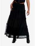 Black Lace Tiered Maxi Skirt, BLACK, hi-res
