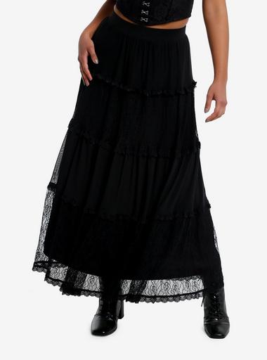 ★ROUGHNECK★ lace layered skirt black 24-02-15-02 Black Lace Layered Buckle Mini Skirt | Hot Topic