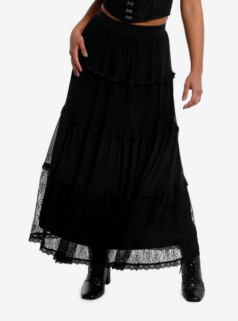 Black Lace Tiered Maxi Skirt | Hot Topic