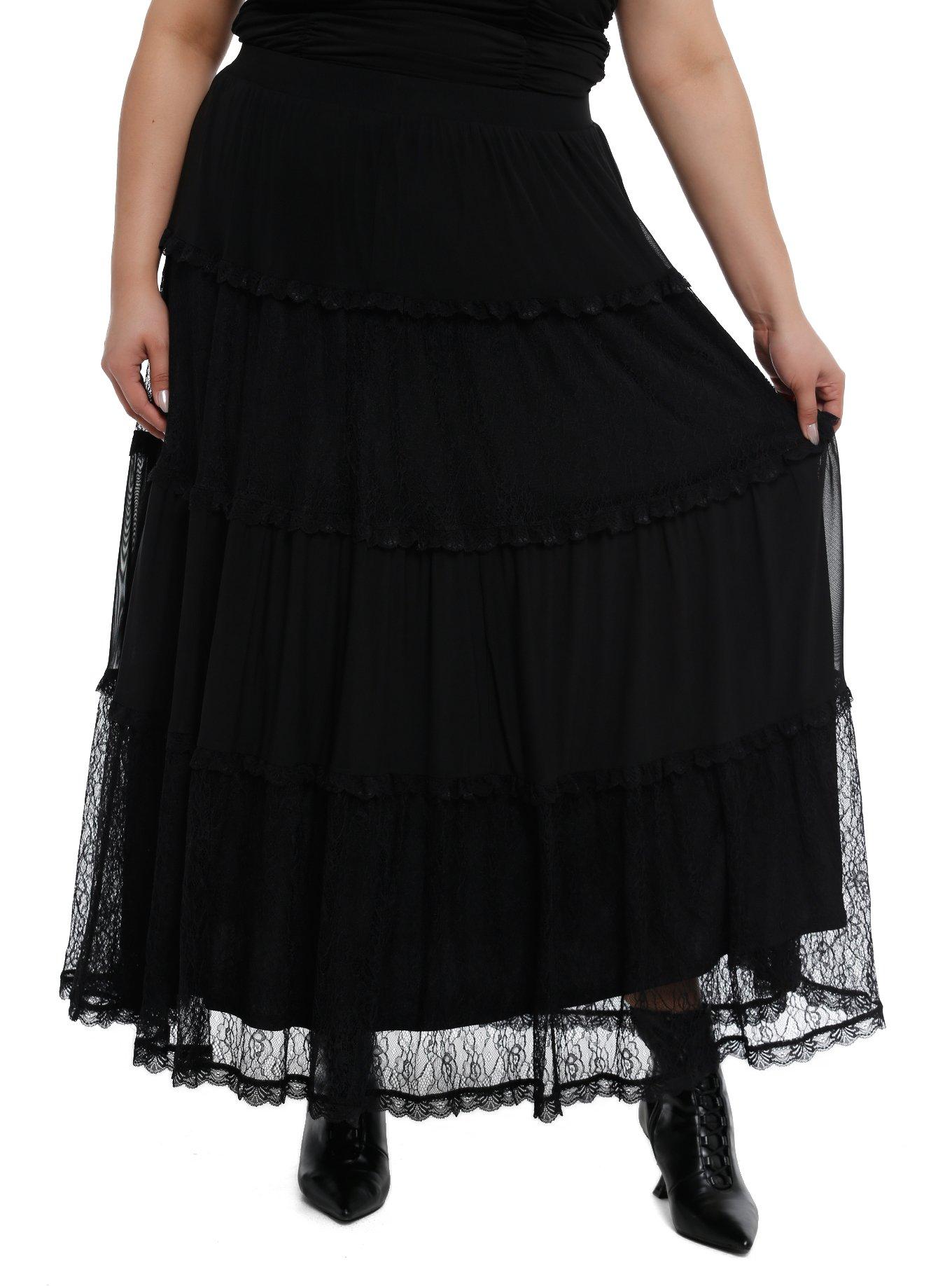 Black Lace Tiered Maxi Skirt Plus Size