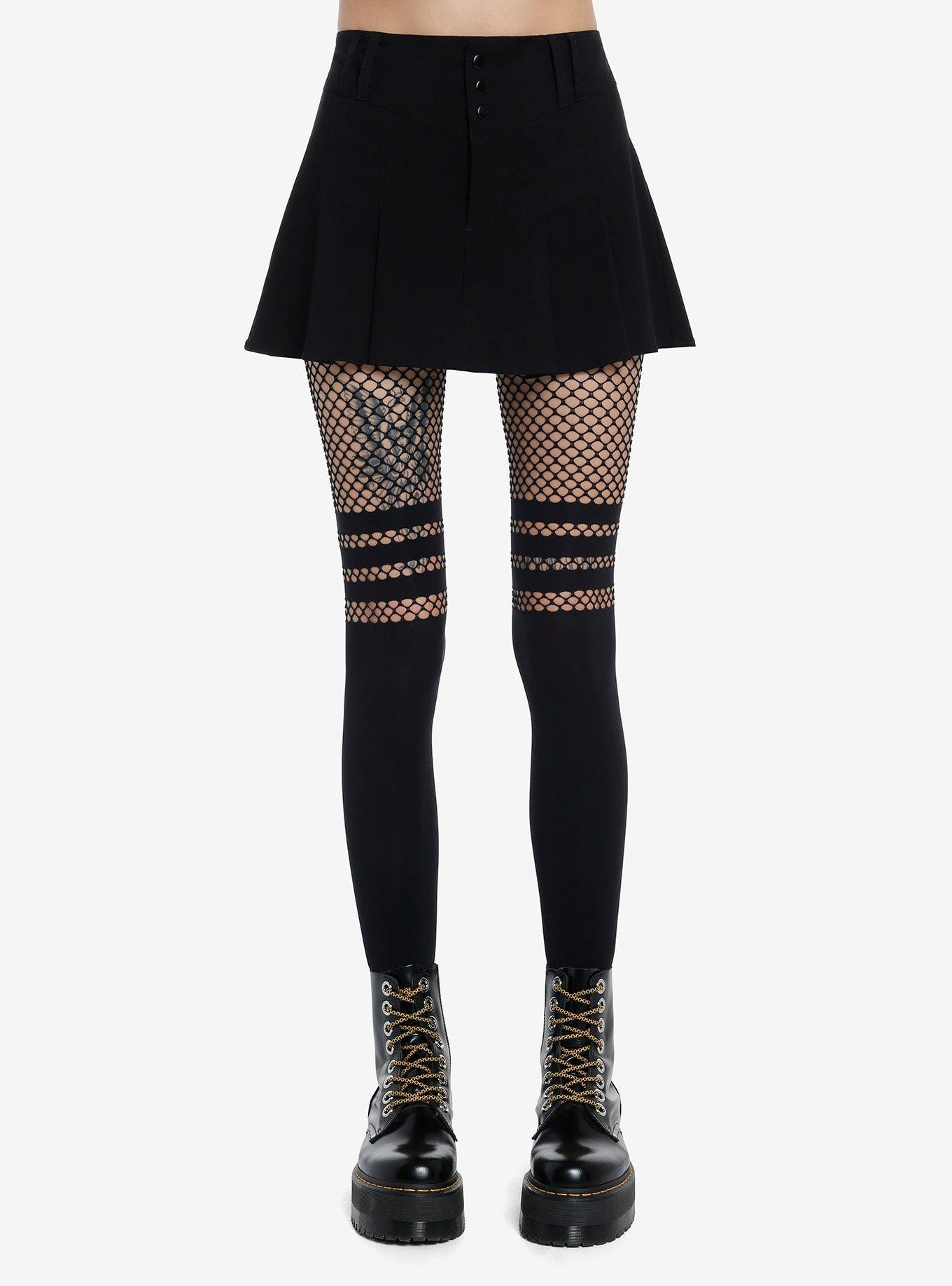 Faux Thigh High Stripes & Fishnet Tights, , hi-res