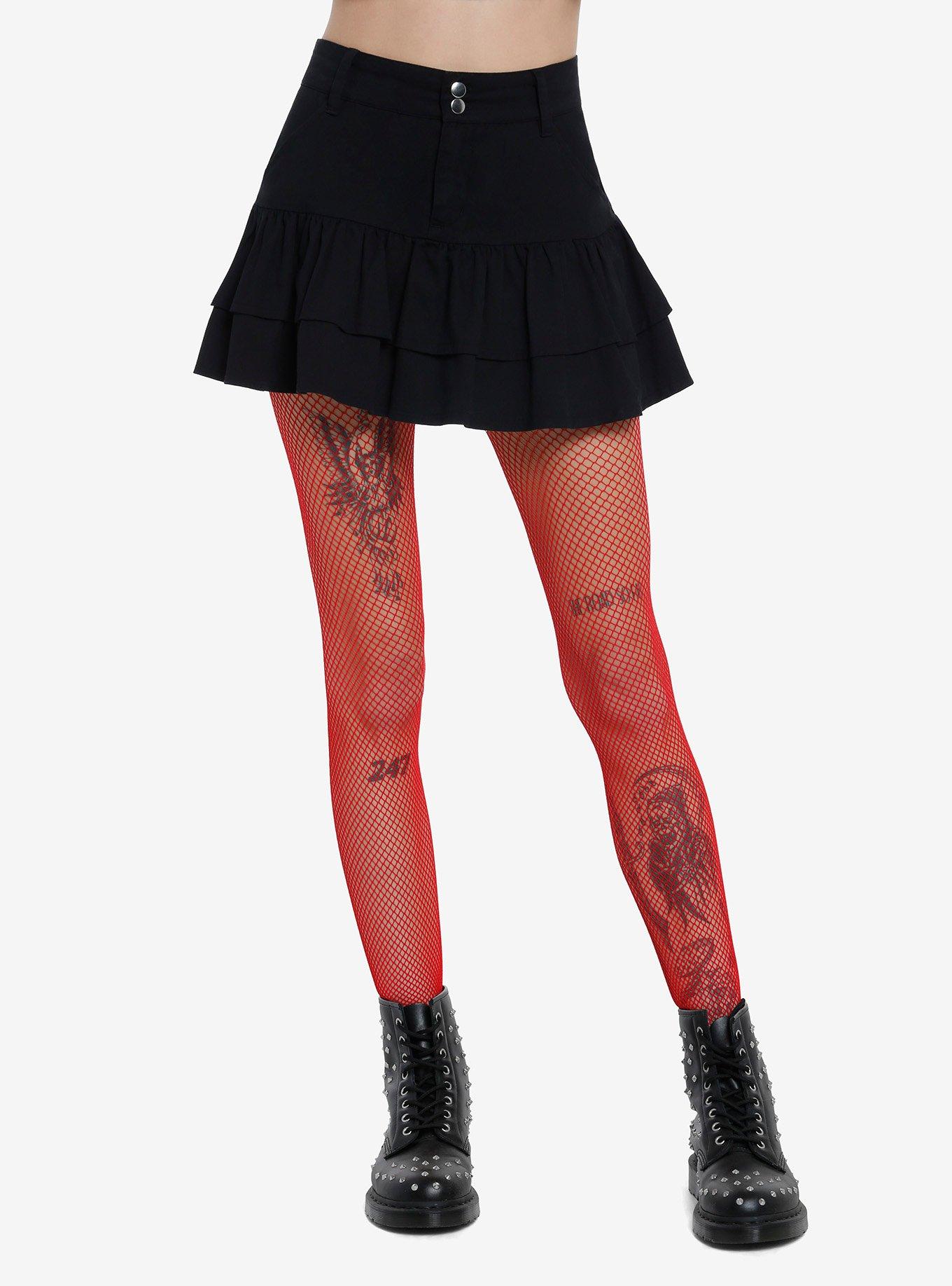 HOT TOPIC RED ELASTIC TOP BIG FISHNET THIGH HIGH STOCKINGS NEW