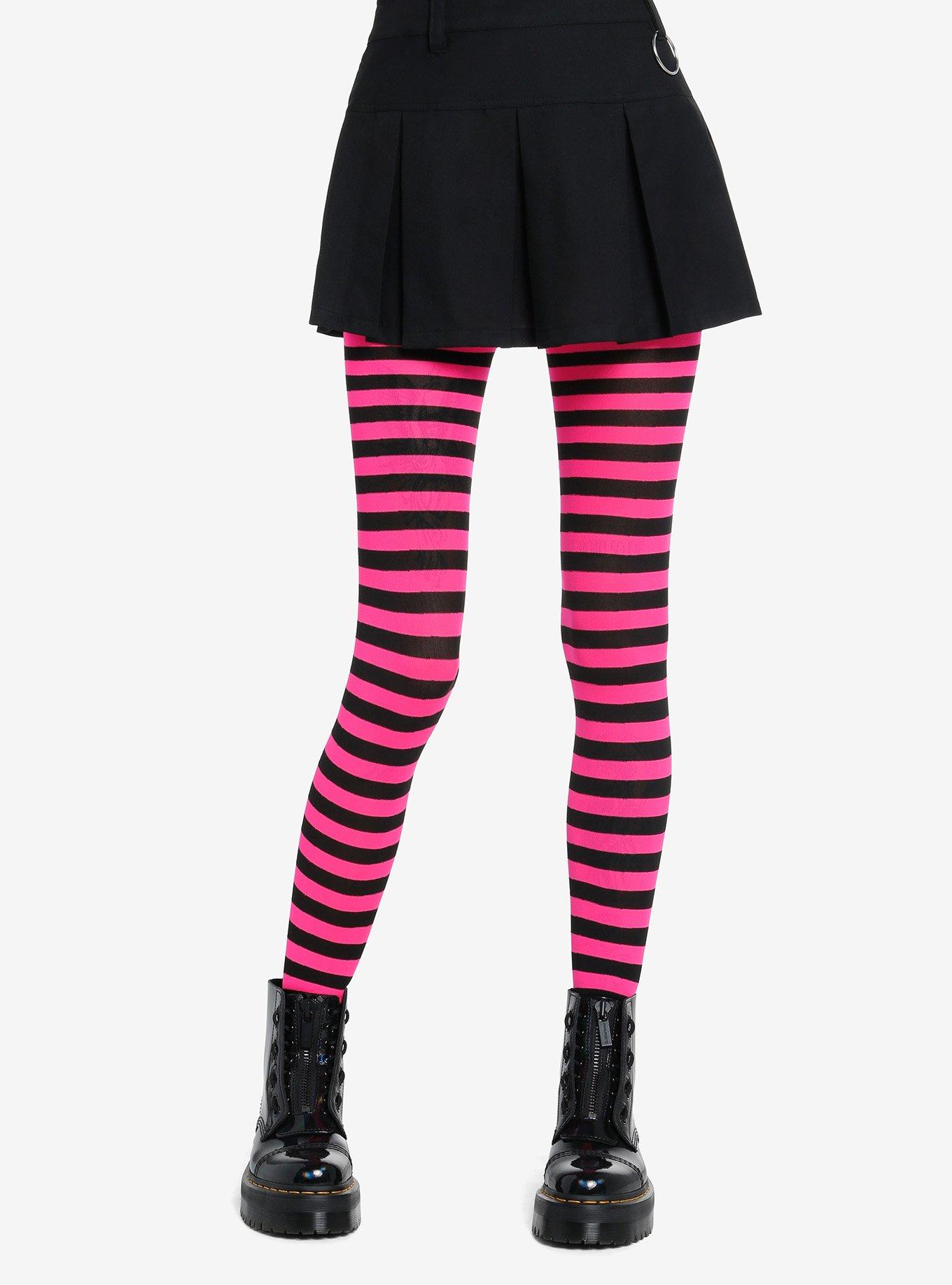Leg Avenue Black & Hot Pink Stripe Tights