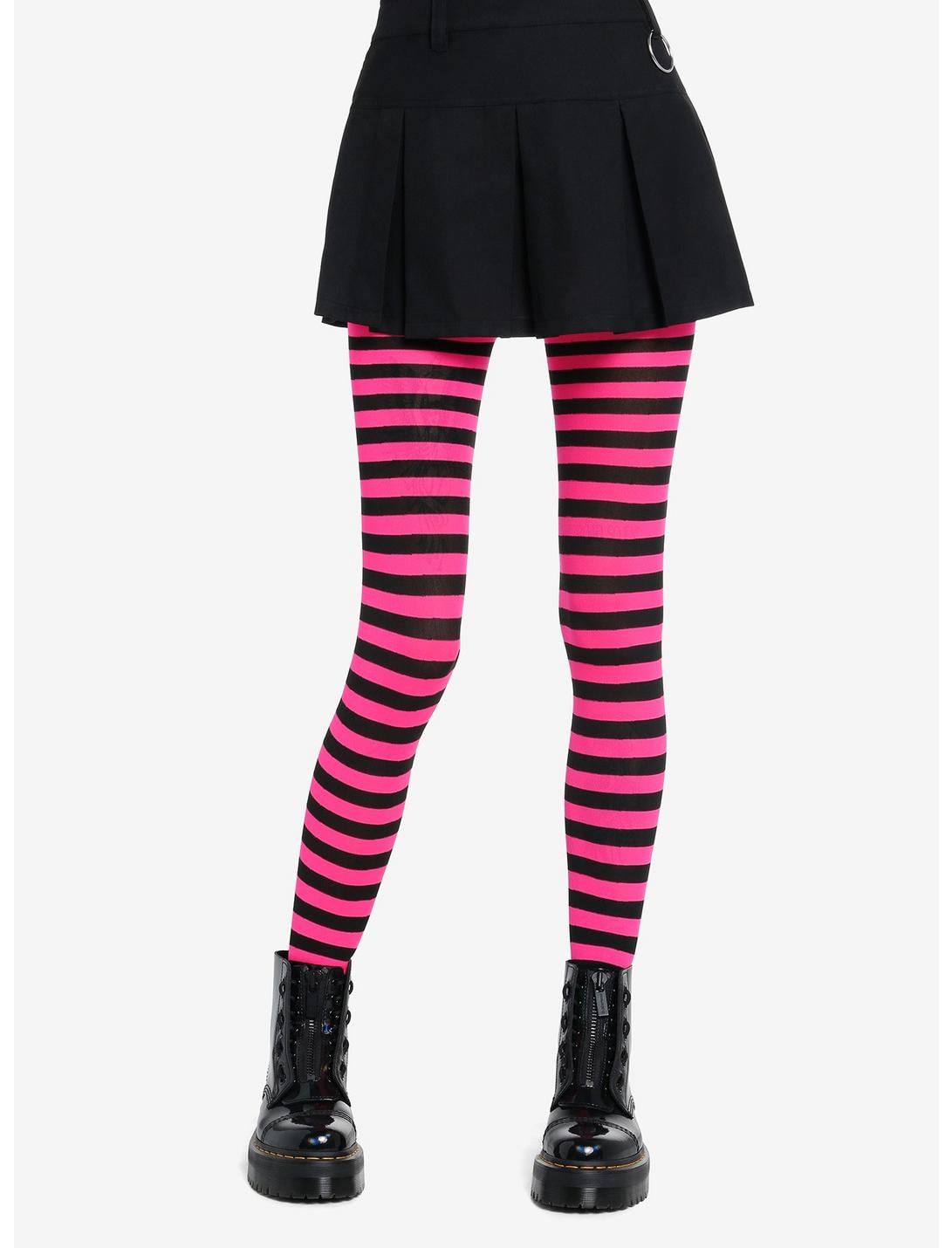 Leg Avenue Black & Hot Pink Stripe Tights, , hi-res