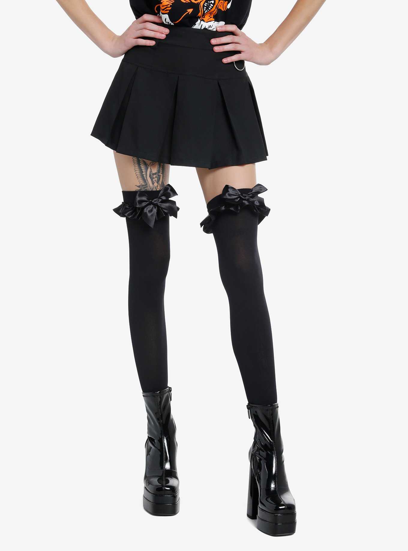 Black Kitty Paw Bow Thigh Highs, Hot Topic