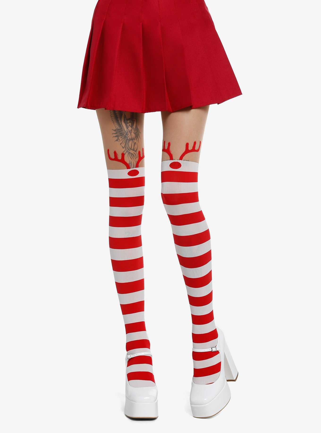 Leg Avenue Reindeer Red & White Stripe Tights, , hi-res