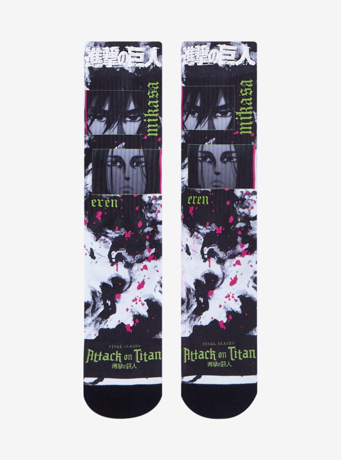 Attack On Titan Eren & Mikasa Collage Crew Socks, , hi-res