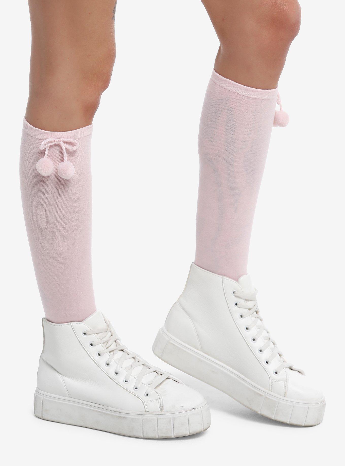 Pink Pom Knee-High Socks, , hi-res