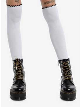 White & Black Lettuce Trim Knee-High Socks, , hi-res