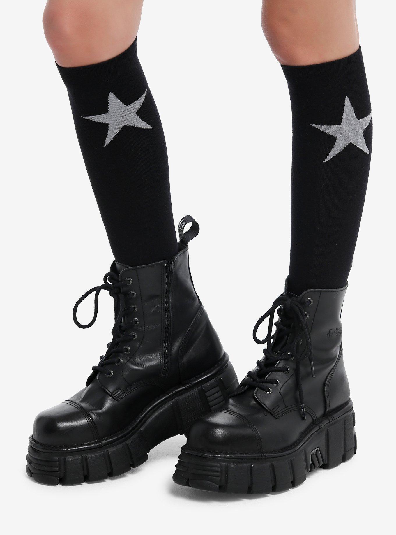 Black & Grey Star Knee-High Socks, , hi-res