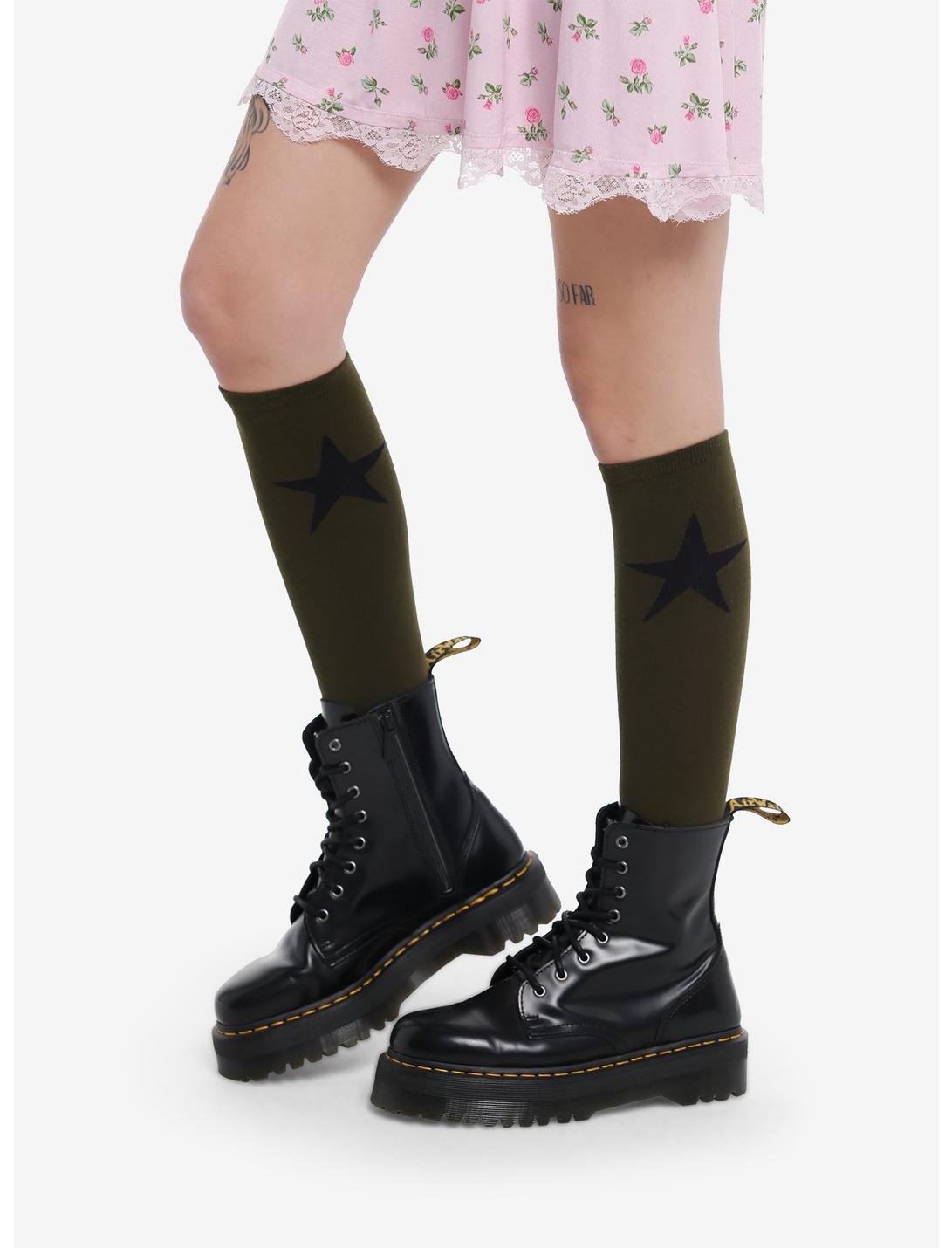Green & Black Star Knee-High Socks, , hi-res
