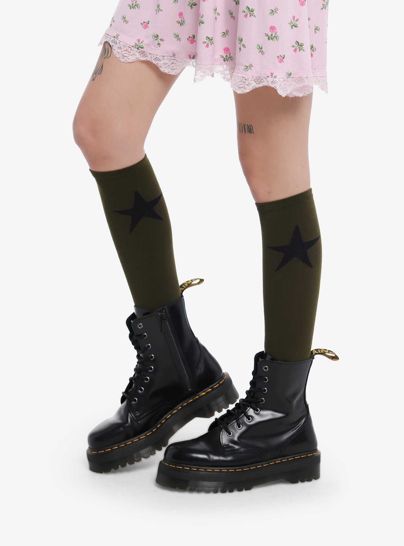 Green & Black Star Knee-High Socks, , hi-res
