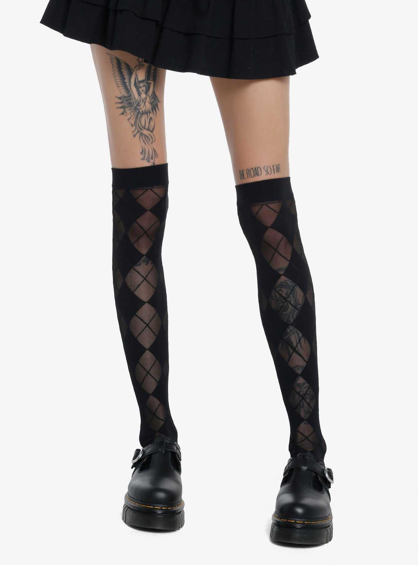 Faux Knee High Ribbed Tights Black