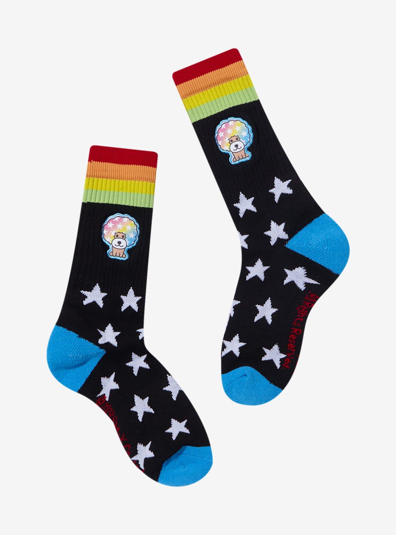 Hot Topic Afro Ken Rainbow Stars Crew Socks