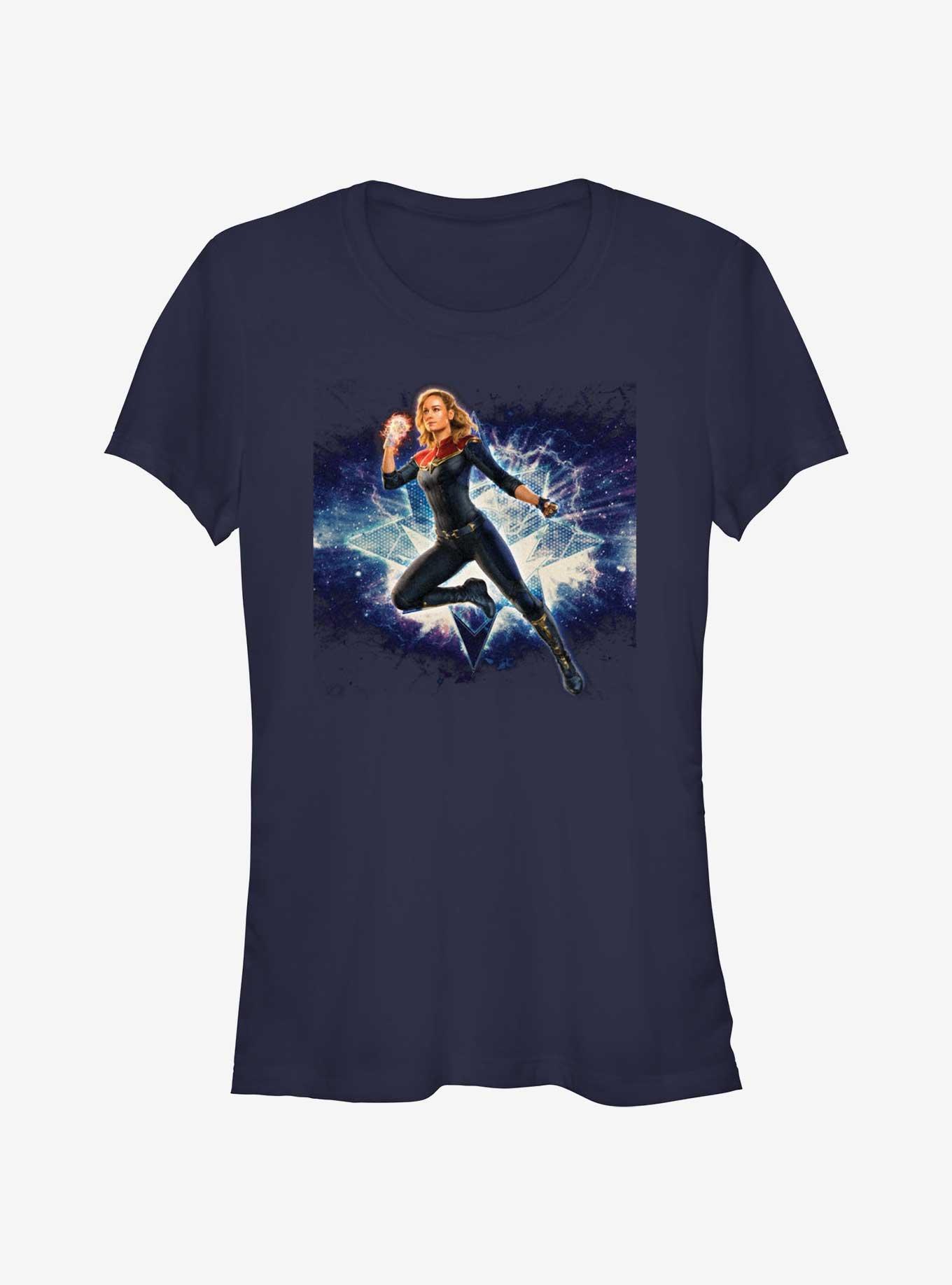 Marvel The Marvels Galactic Hero Captain Marvel Girls T-Shirt, NAVY, hi-res