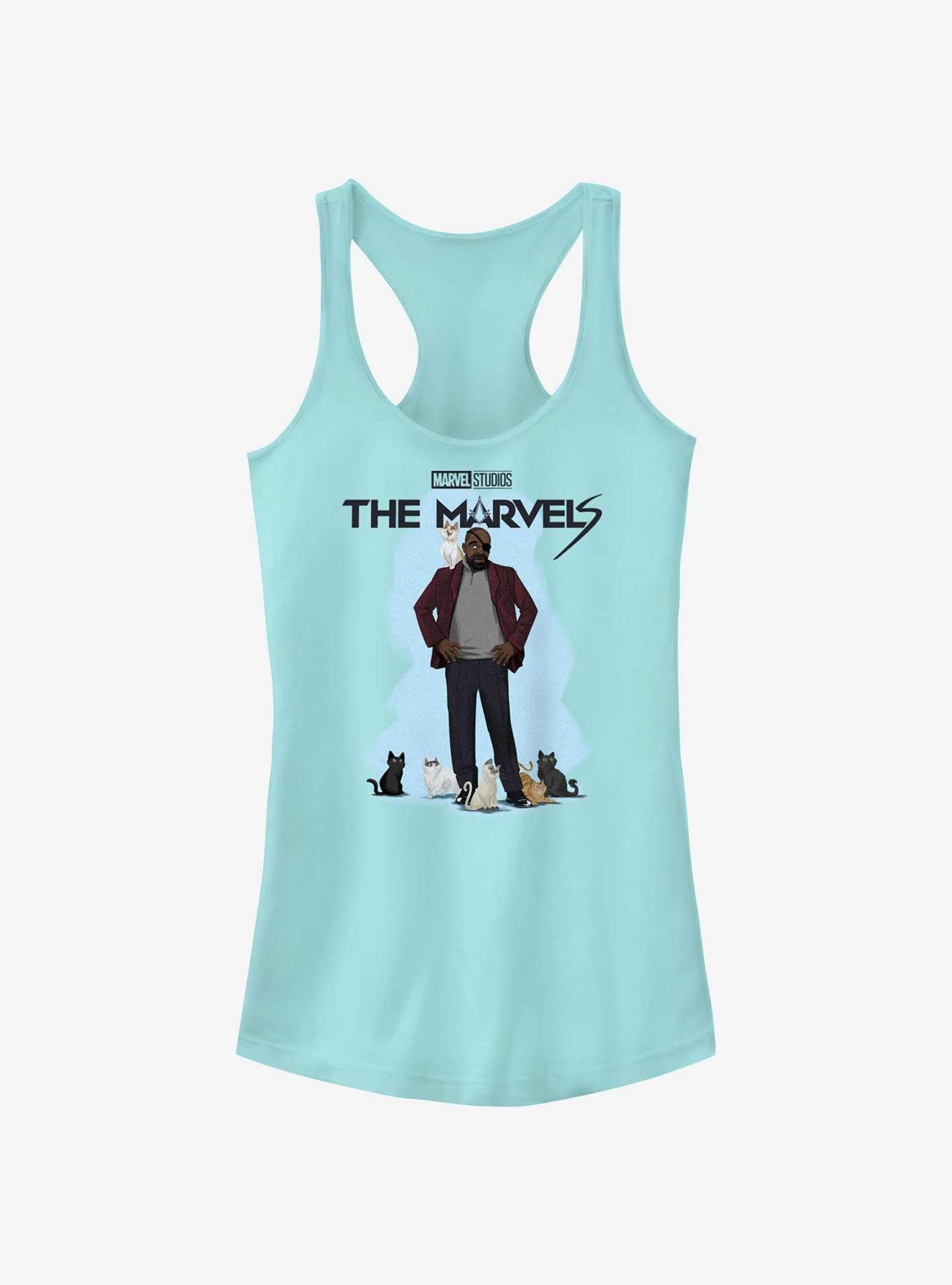 Marvel The Marvels Nick Fury Cat Attack Girls Tank