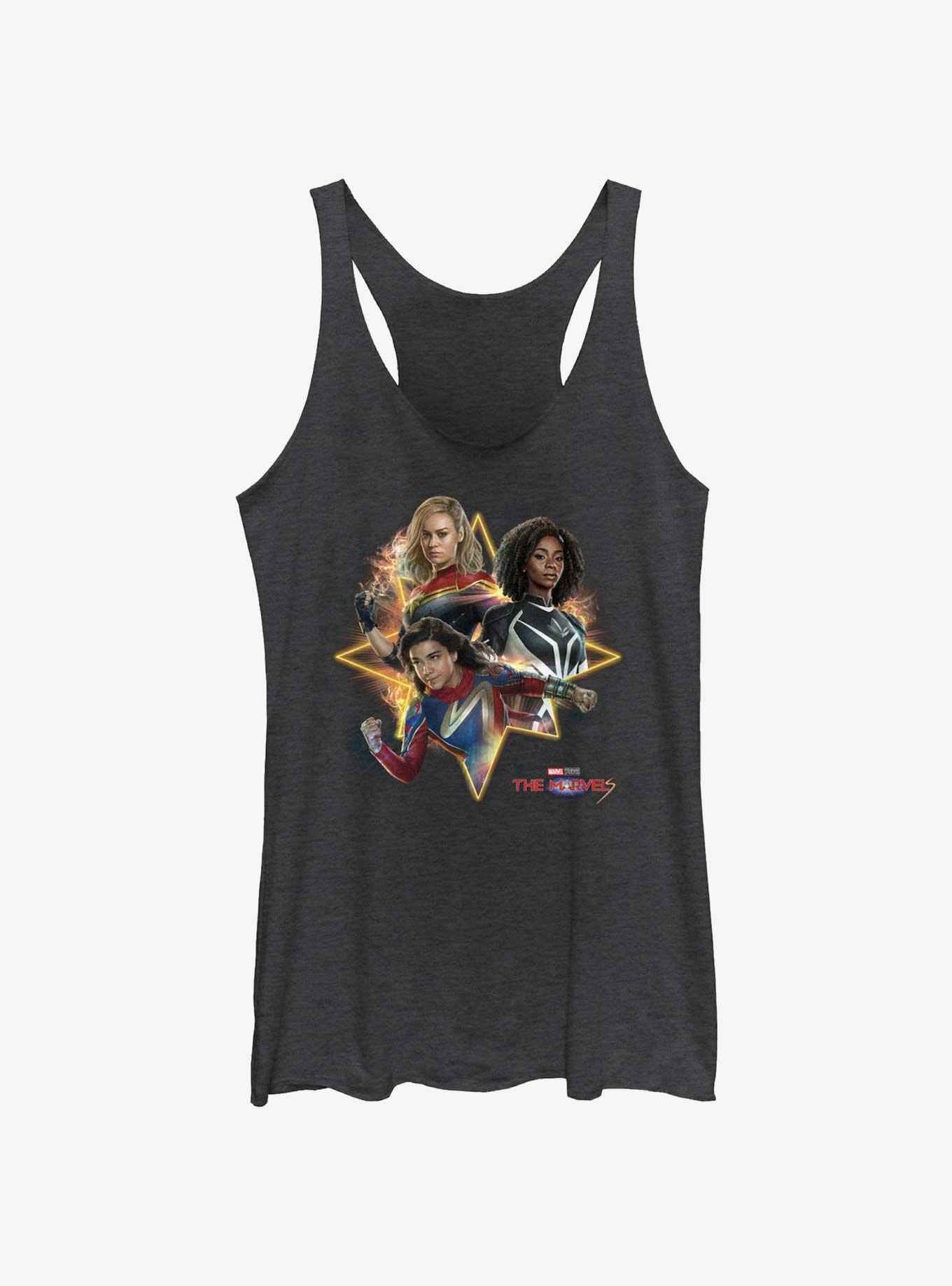 Marvel The Marvels Trio Logo Girls Tank, BLK HTR, hi-res