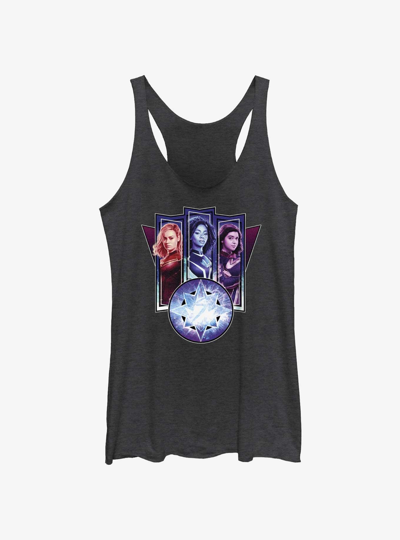 Marvel The Marvels Trio Logo Girls Tank, BLK HTR, hi-res