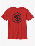Marvel The Marvels Geometric Saber Logo Youth T-Shirt, RED, hi-res