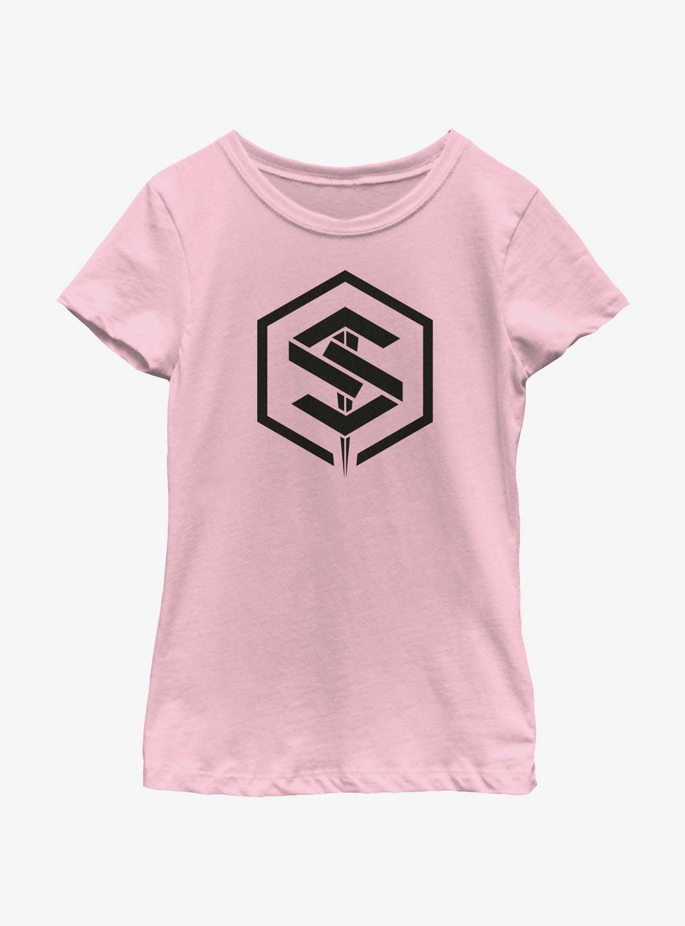 Marvel The Marvels Geometric Saber Logo Youth Girls T-Shirt, PINK, hi-res