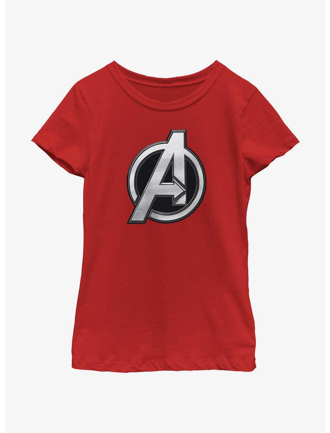 Marvel The Marvels Avengers Logo Youth Girls T-Shirt, RED, hi-res