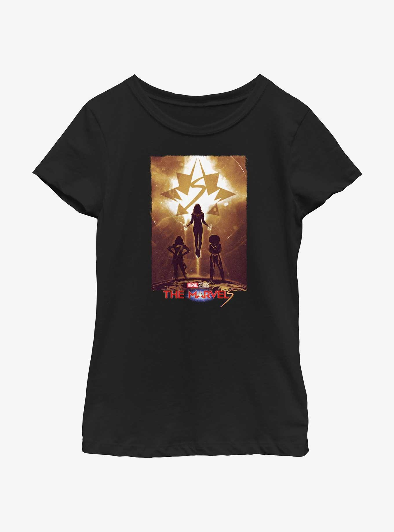 Marvel The Marvels Rising Heroes Poster Youth Girls T-Shirt, BLACK, hi-res