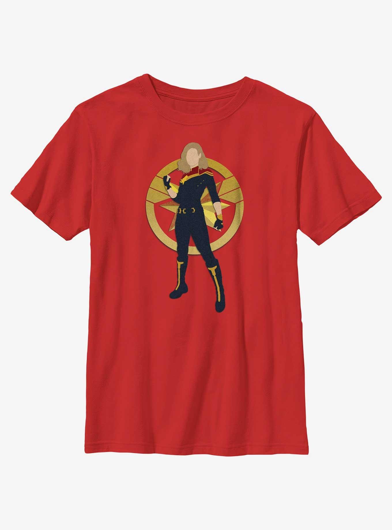 Marvel The Marvels Captain Marvel Silhouette Youth T-Shirt, RED, hi-res