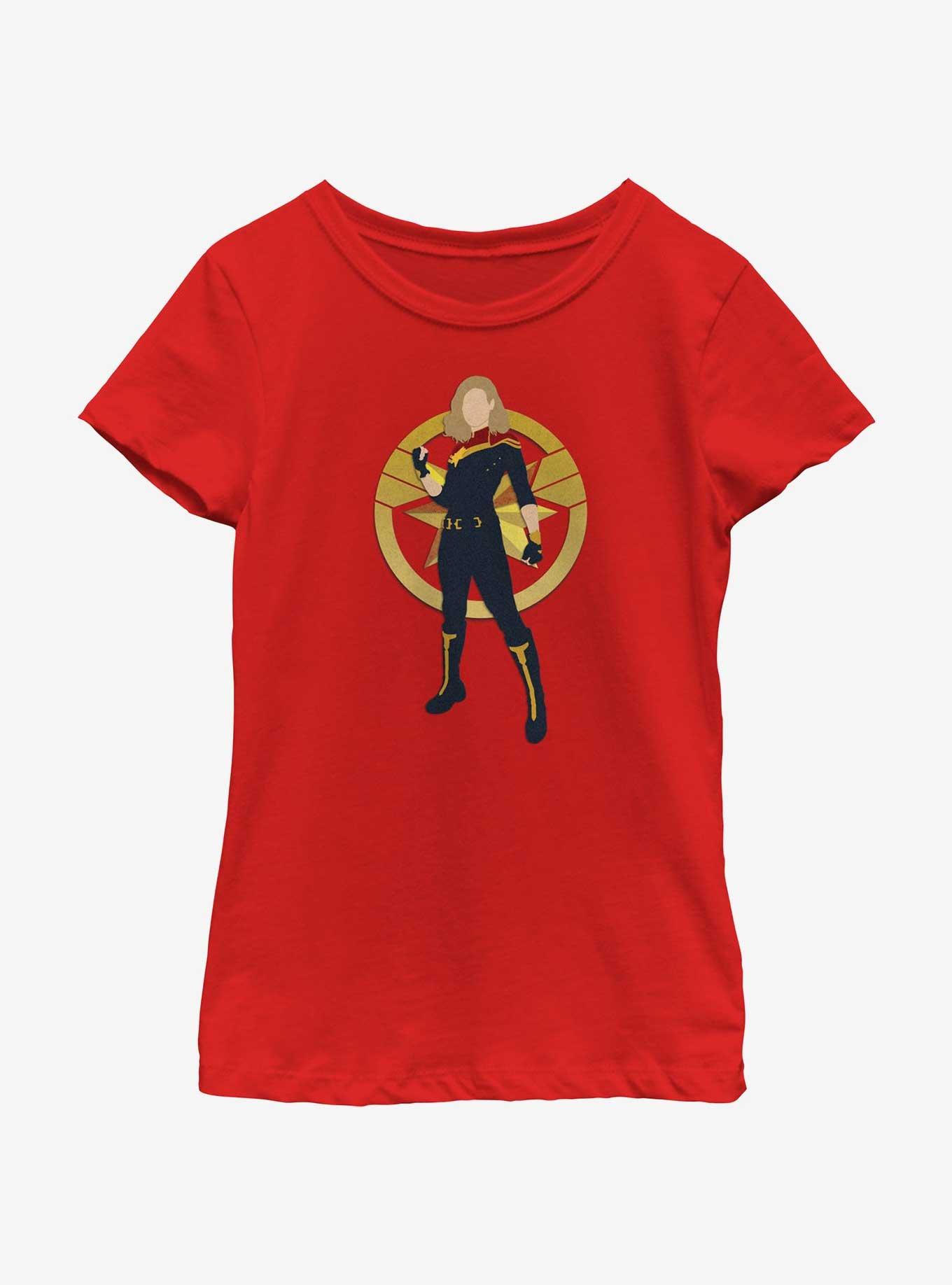 Marvel The Marvels Captain Marvel Silhouette Youth Girls T-Shirt, RED, hi-res