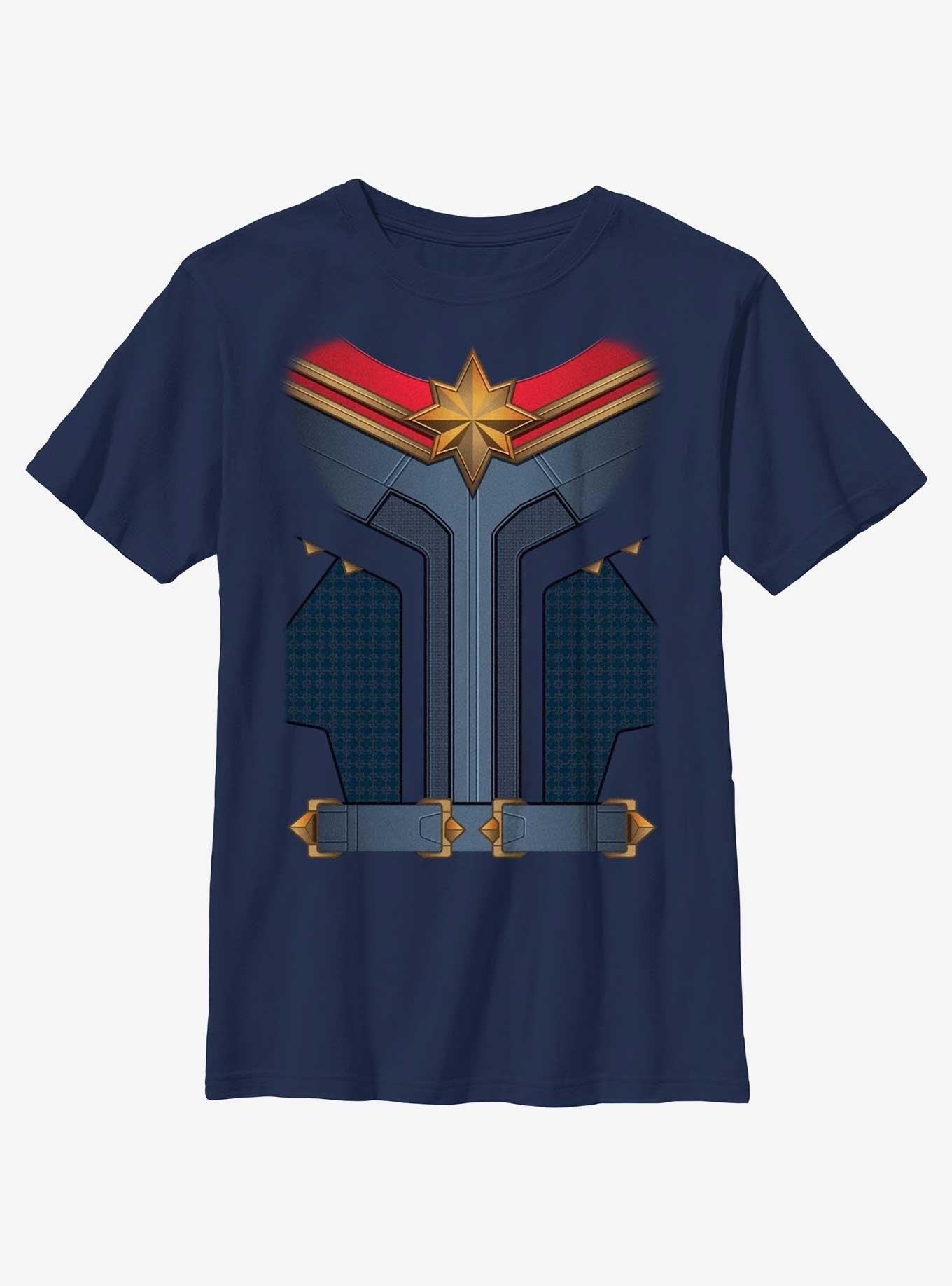 Marvel The Marvels Captain Marvel Costume Youth T-Shirt, NAVY, hi-res