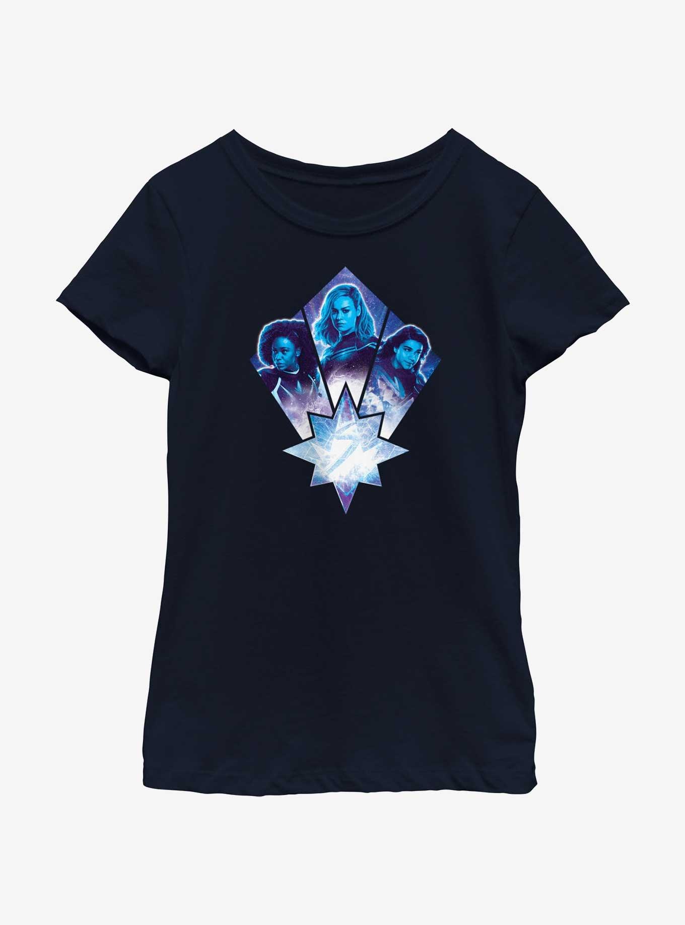 Marvel The Marvels Trio Team Badge Youth Girls T-Shirt, NAVY, hi-res