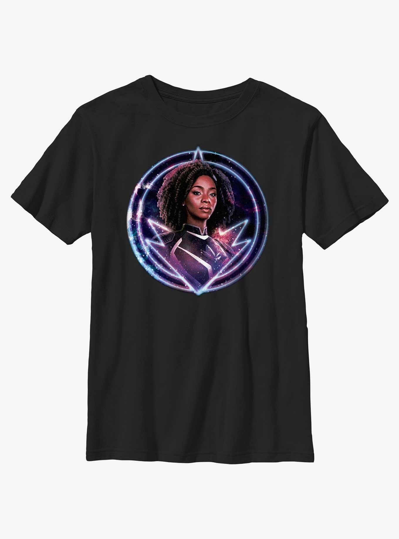 Marvel The Marvels Photon Galaxy Badge Youth T-Shirt, BLACK, hi-res
