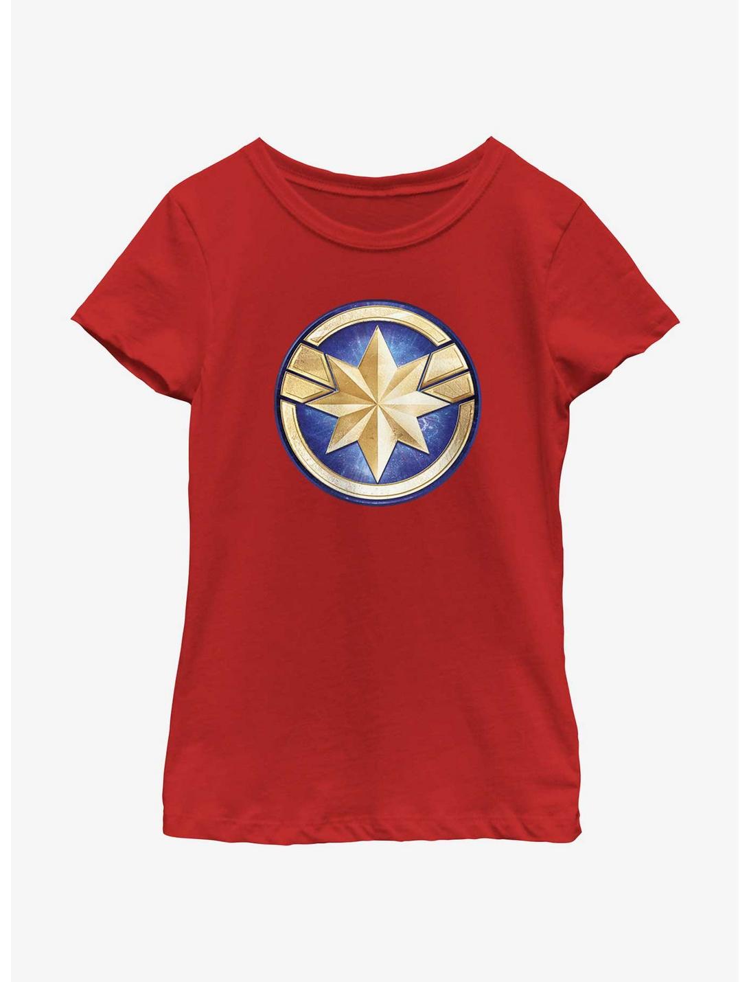Marvel The Marvels Captain Marvel Logo Youth Girls T-Shirt, RED, hi-res