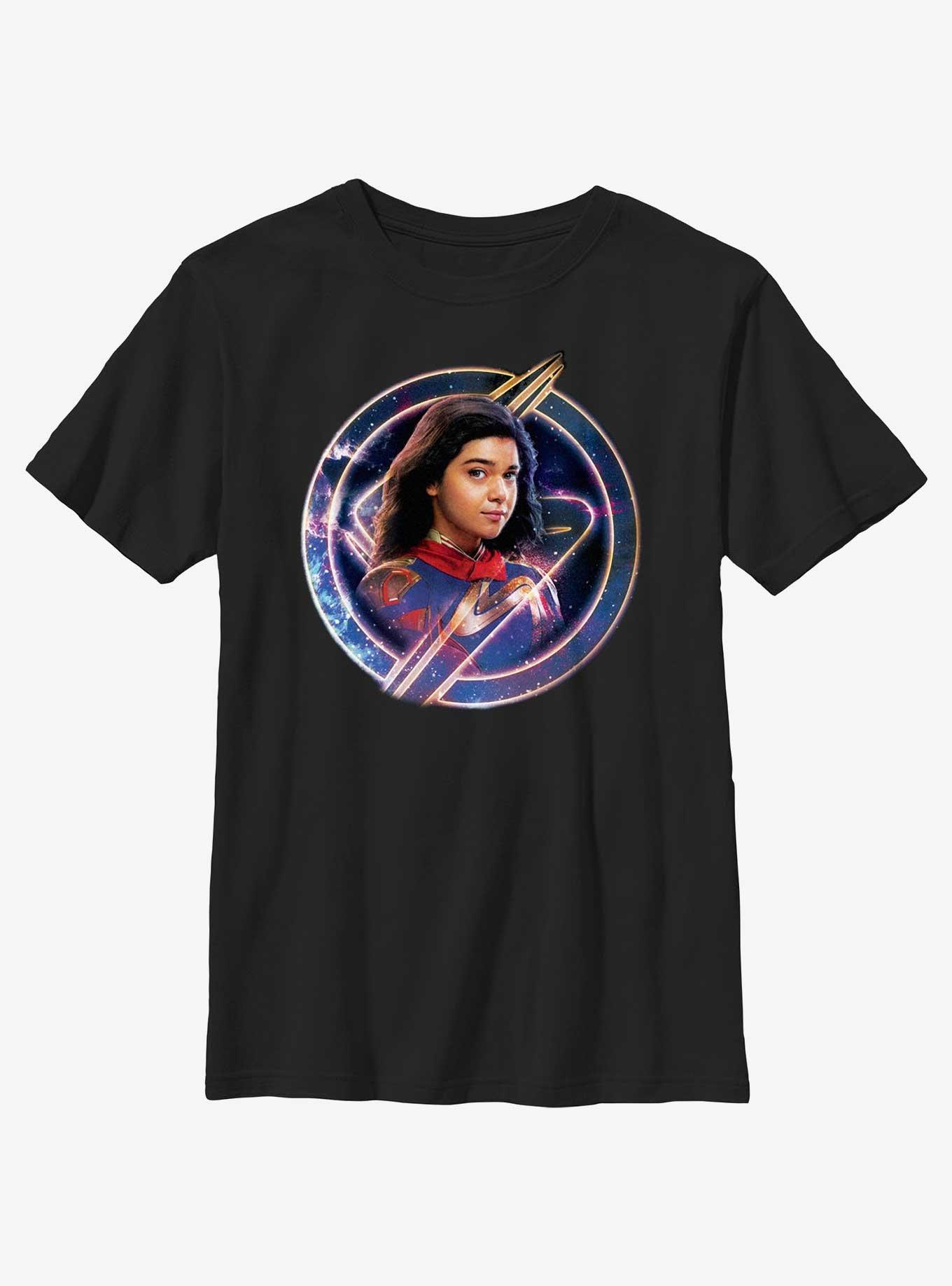 Marvel The Marvels Ms. Marvel Galaxy Badge Youth T-Shirt, BLACK, hi-res