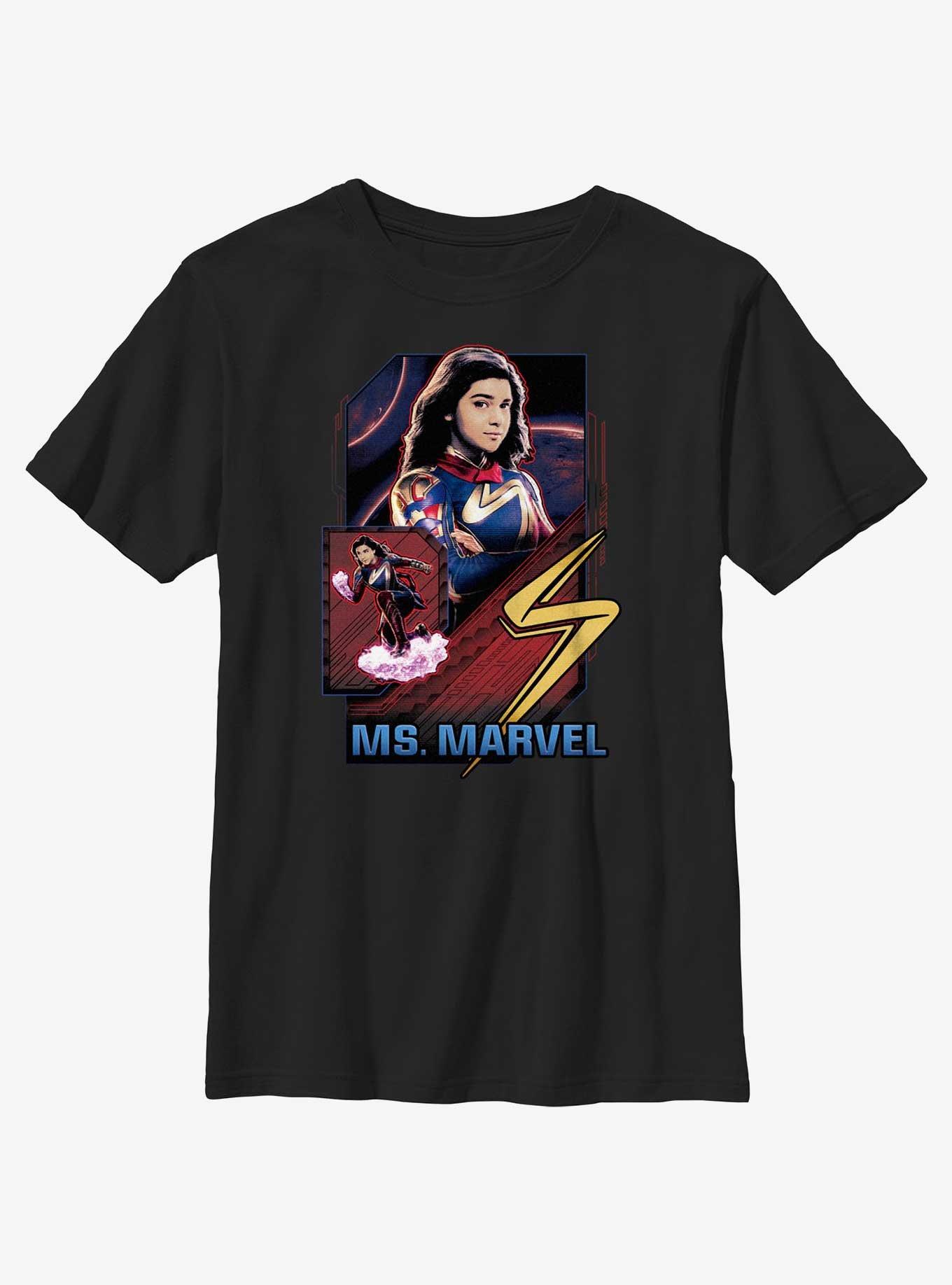 Marvel The Marvels Ms. Marvel Badge Youth T-Shirt, BLACK, hi-res