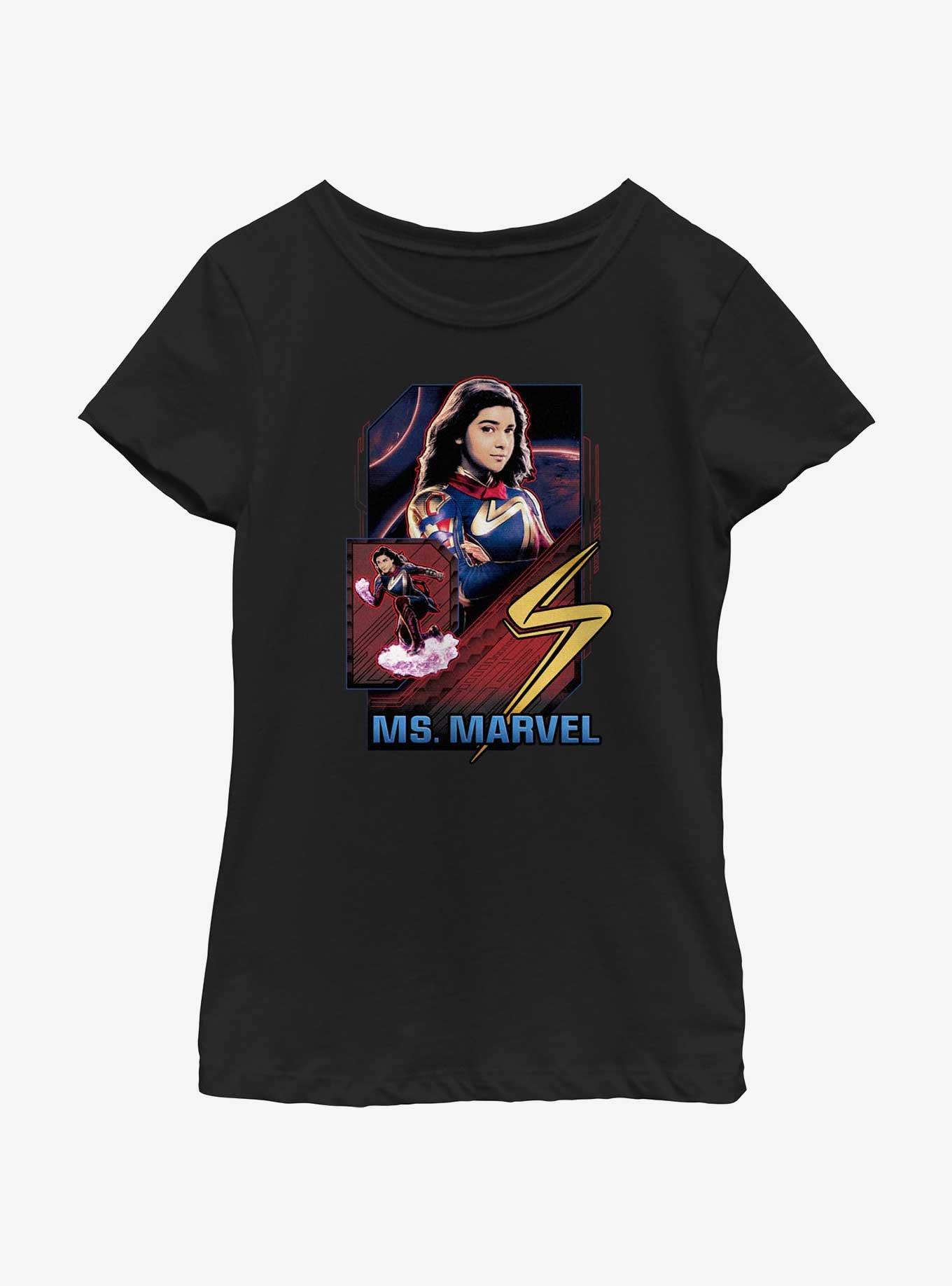 Marvel The Marvels Ms. Marvel Badge Youth Girls T-Shirt, BLACK, hi-res
