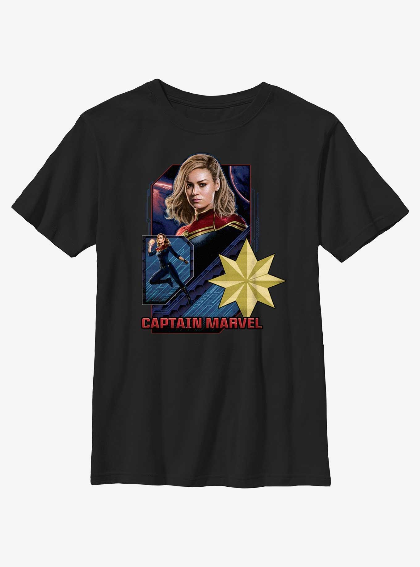 Marvel The Marvels Captain Marvel Badge Youth T-Shirt, BLACK, hi-res