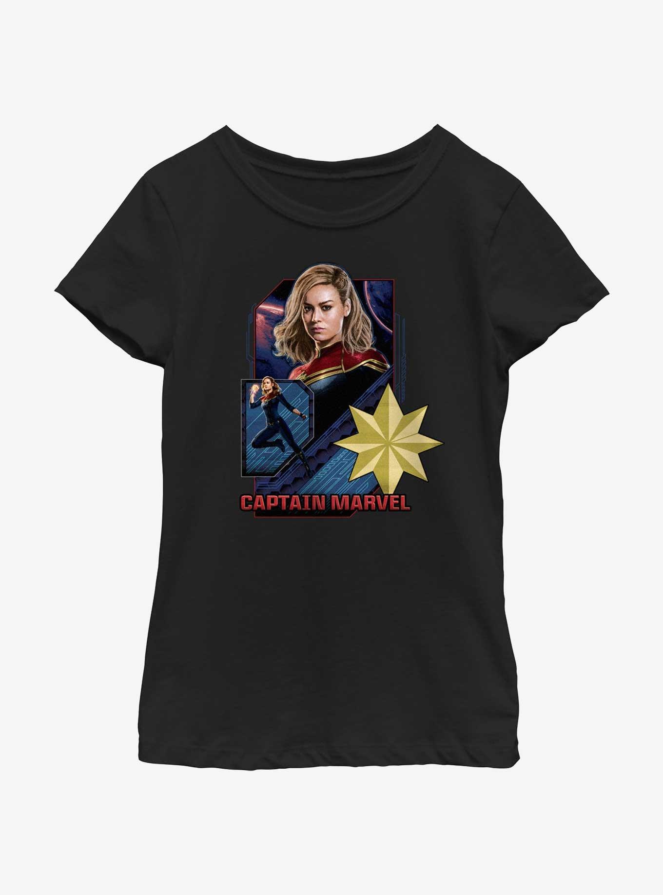 Marvel The Marvels Captain Marvel Badge Youth Girls T-Shirt, BLACK, hi-res