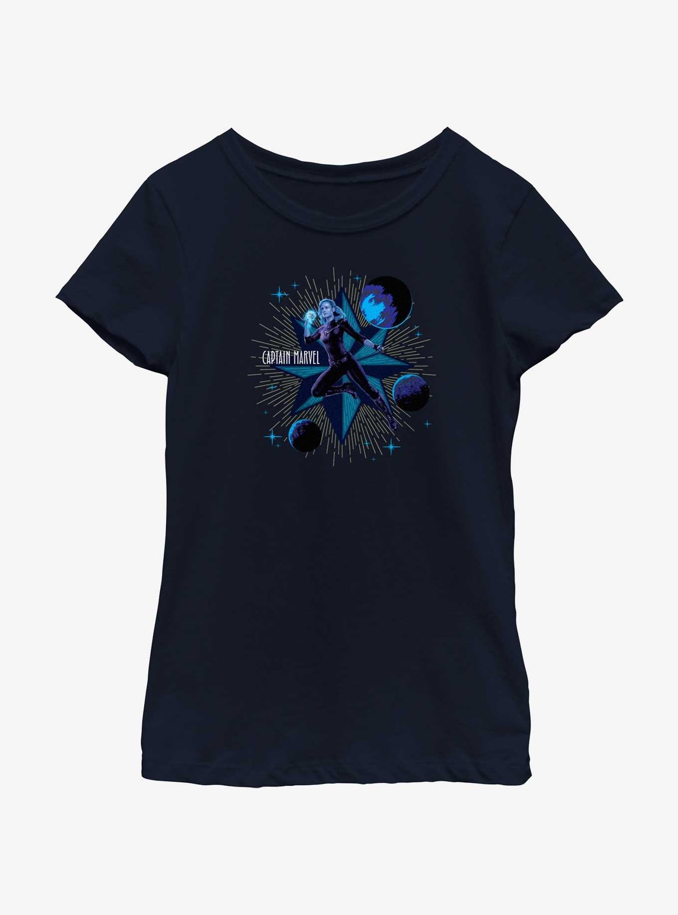 Marvel The Marvels Captain Marvel Interplanetary Youth Girls T-Shirt, NAVY, hi-res
