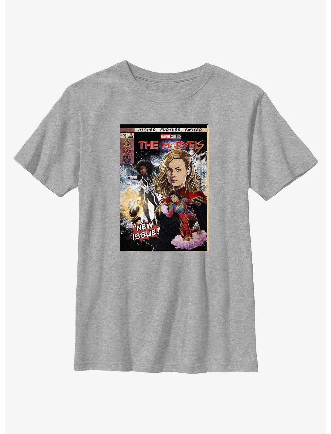 Marvel The Marvels Comic Book Cover Youth T-Shirt BoxLunch Web Exclusive, ATH HTR, hi-res