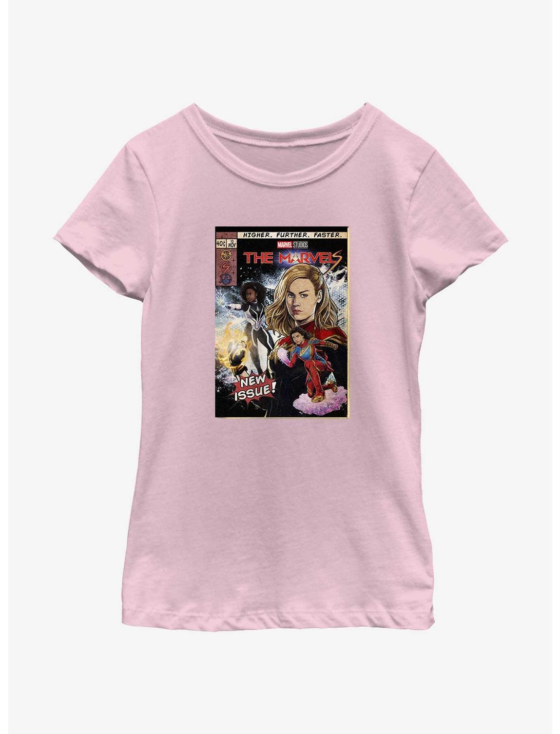 Marvel The Marvels Comic Book Cover Youth Girls T-Shirt BoxLunch Web Exclusive, PINK, hi-res