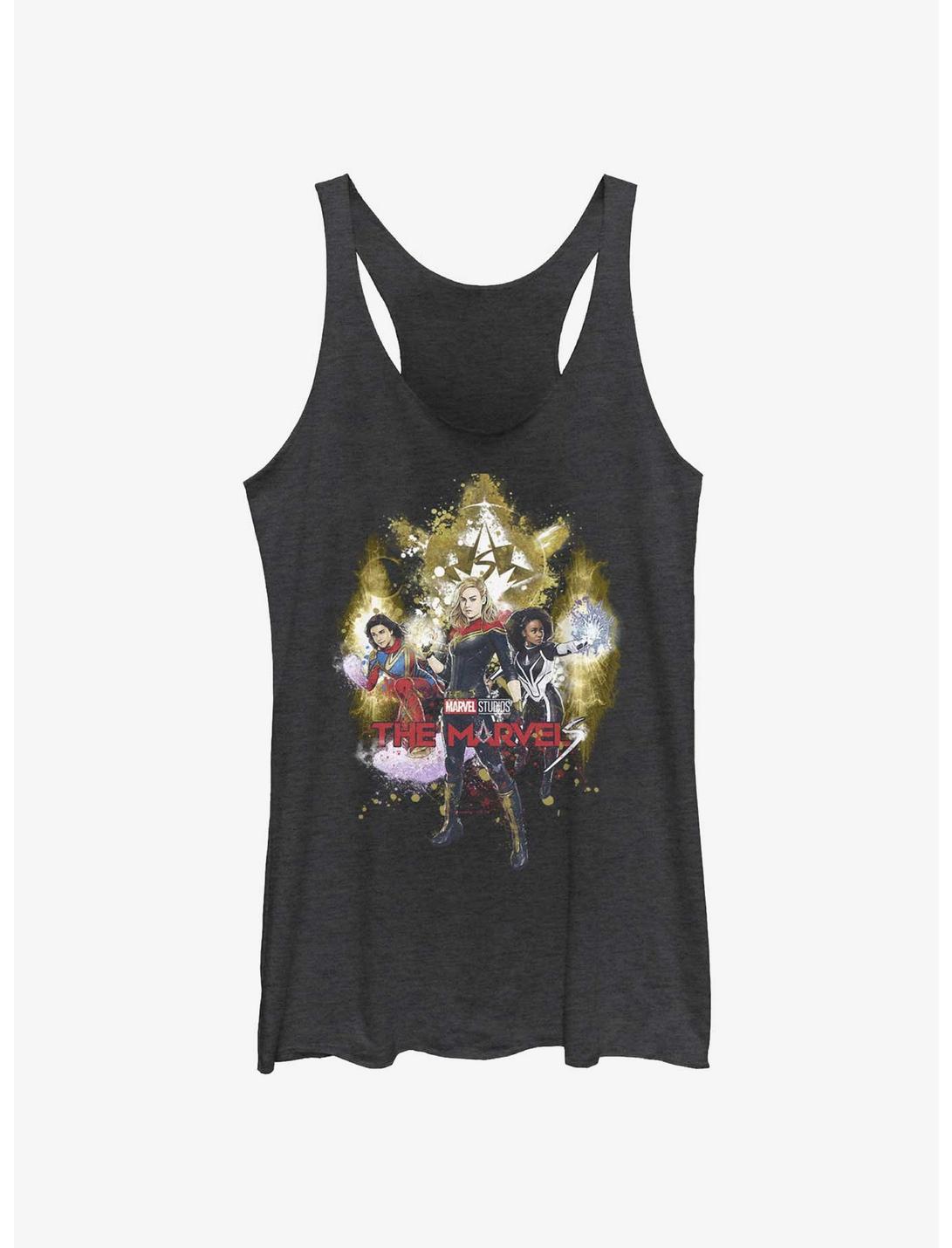 Marvel The Marvels Splatter Power Womens Tank Top BoxLunch Web Exclusive, BLK HTR, hi-res