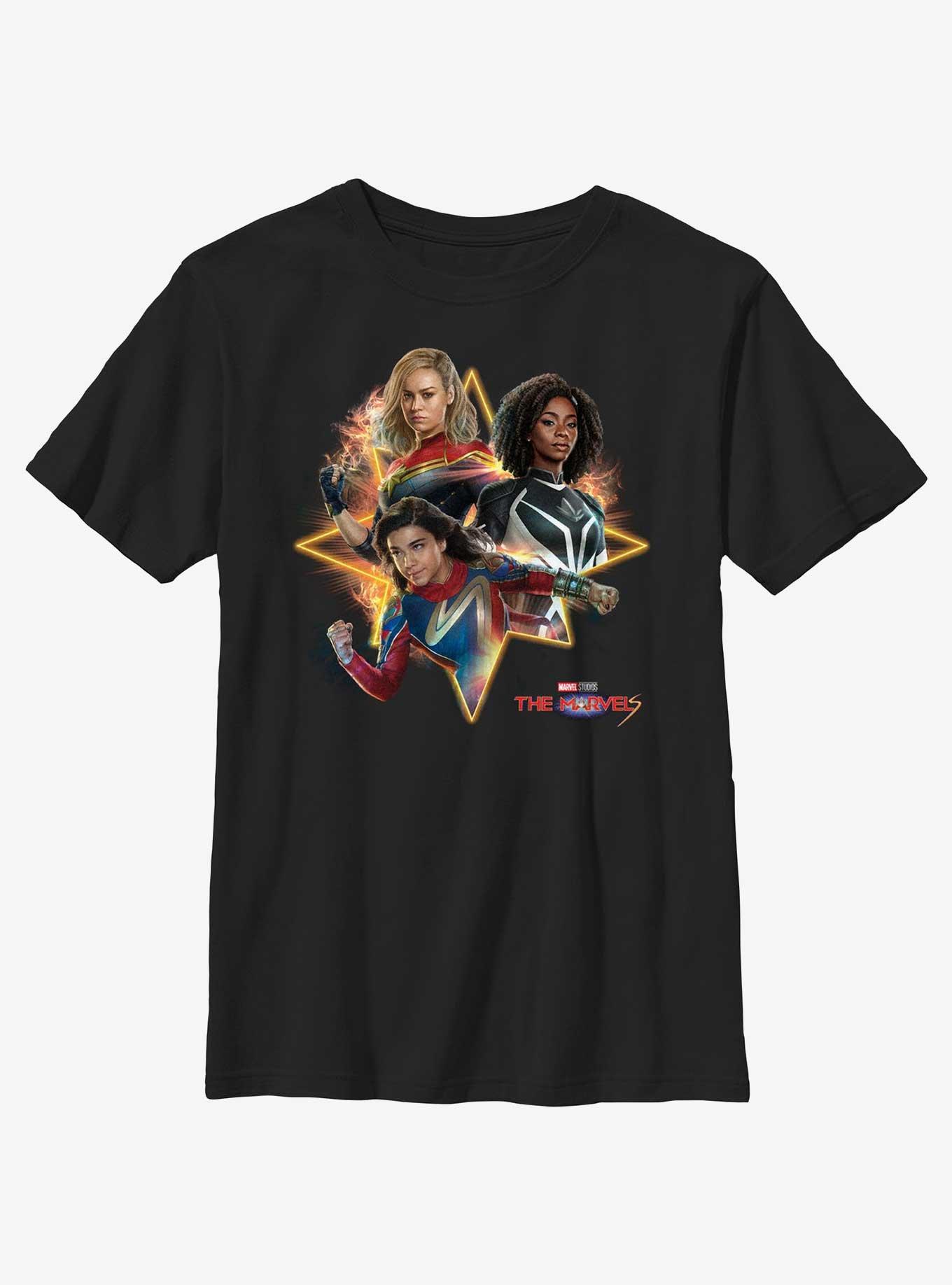 Marvel The Marvels Trio Logo Youth T-Shirt, BLACK, hi-res