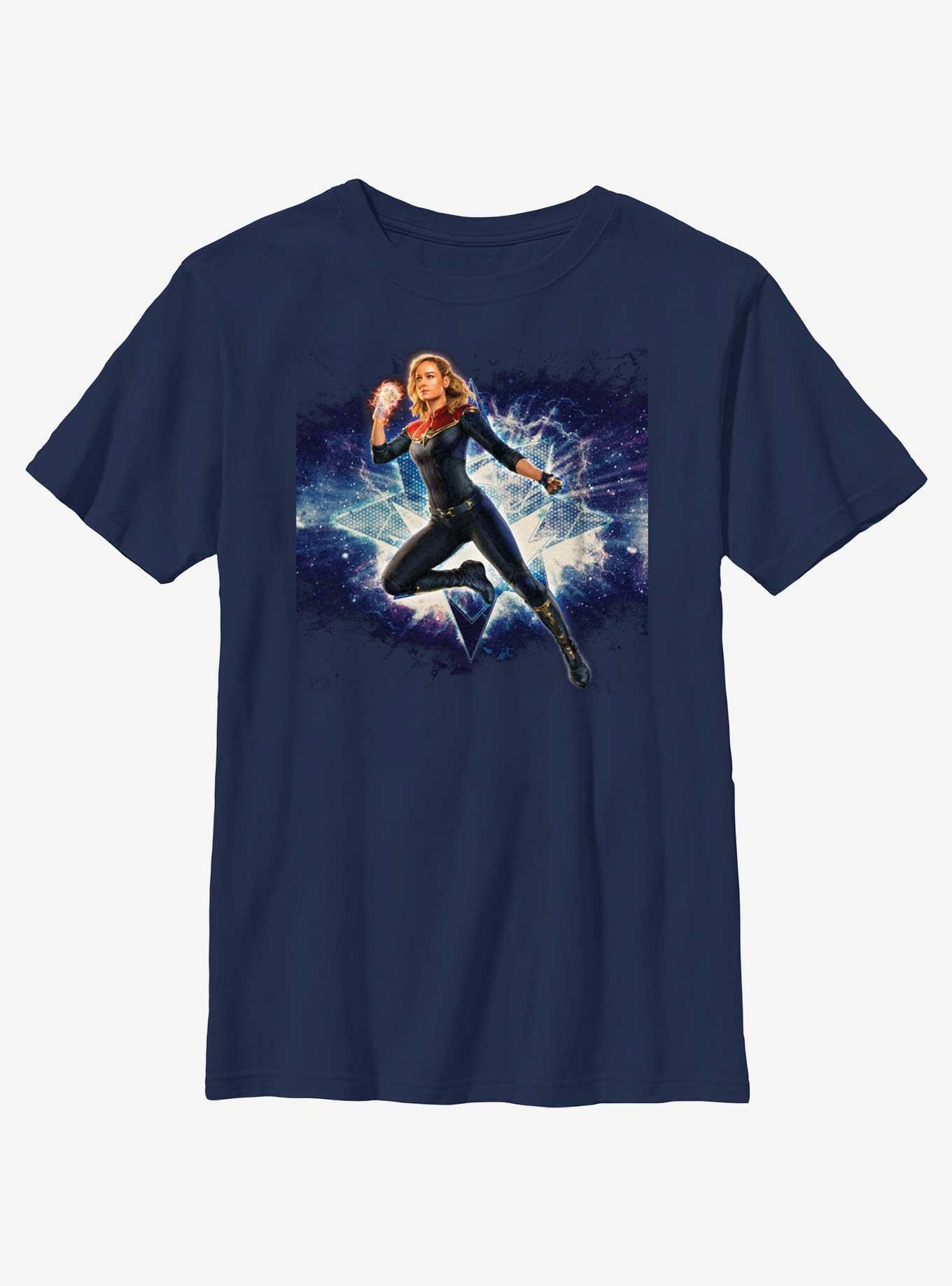 Marvel The Marvels Galactic Hero Captain Marvel Youth T-Shirt, NAVY, hi-res