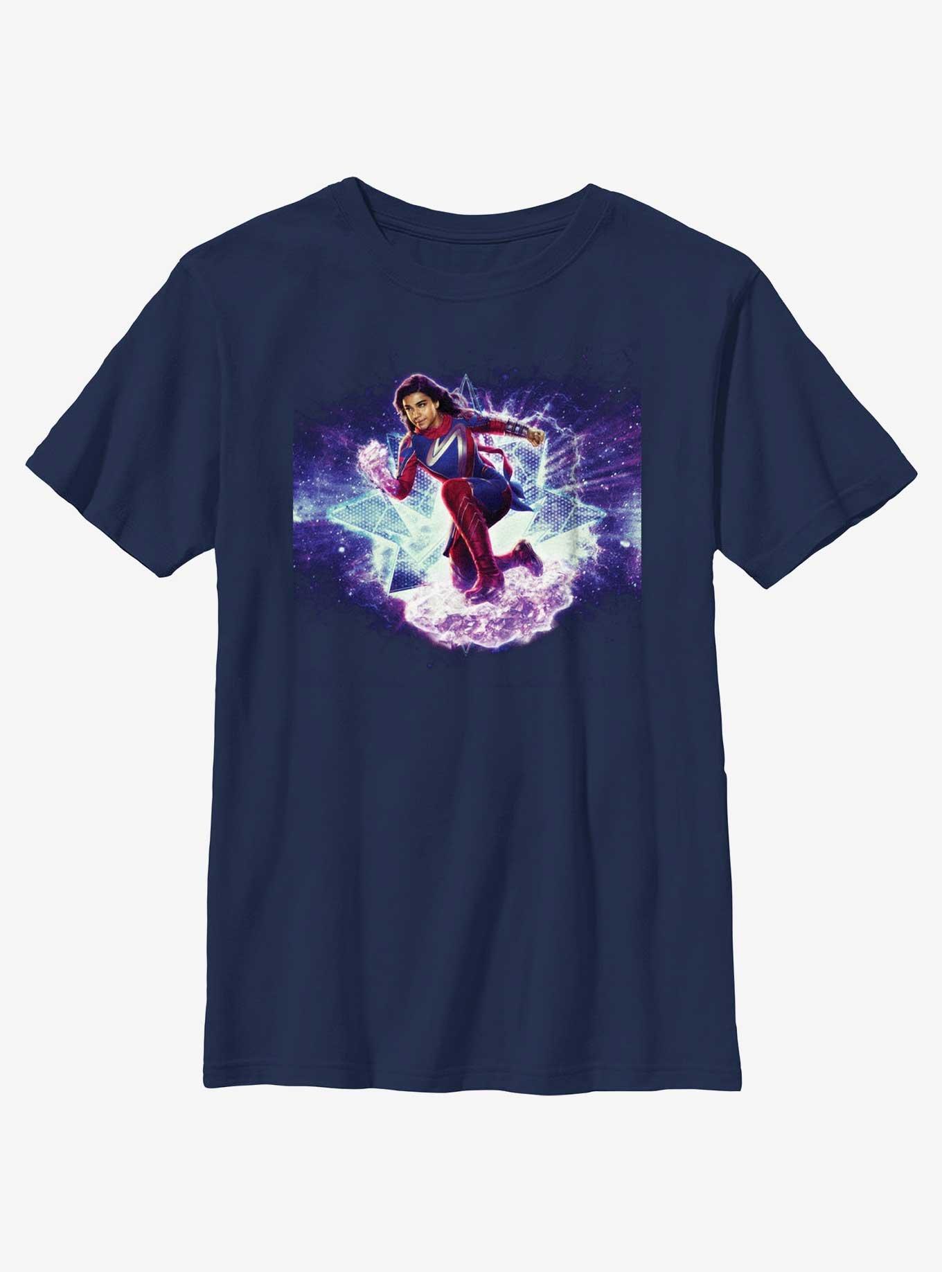 Marvel The Marvels Galactic Hero Ms. Marvel Youth T-Shirt, NAVY, hi-res