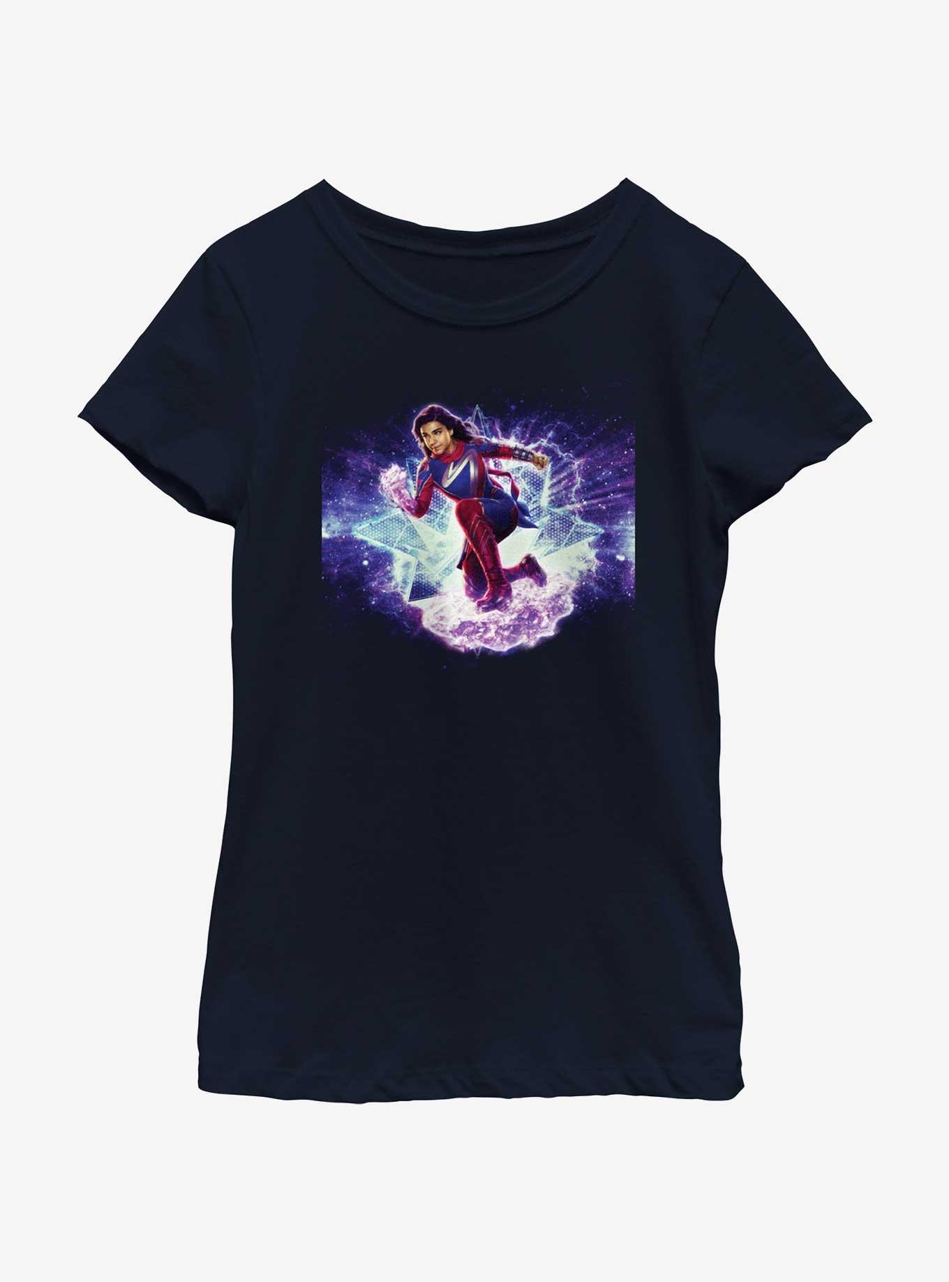 Marvel The Marvels Galactic Hero Ms. Marvel Youth Girls T-Shirt, NAVY, hi-res