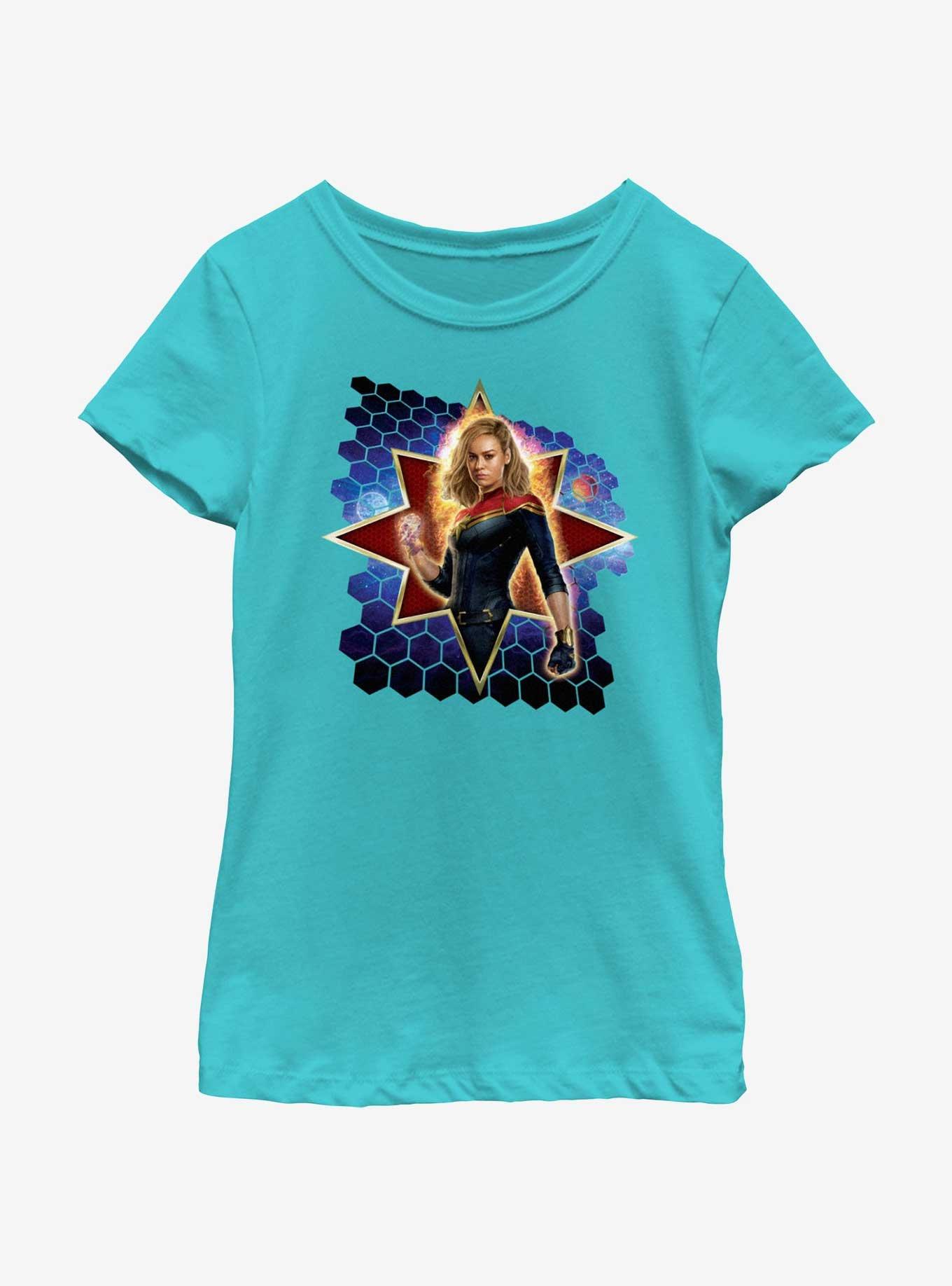 Marvel The Marvels Captain Marvel Hero Bust Youth Girls T-Shirt, TAHI BLUE, hi-res