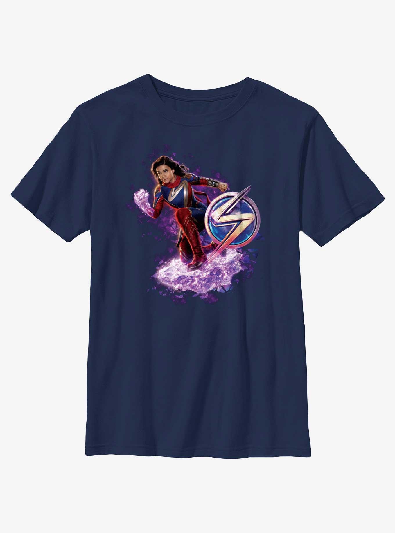 Marvel The Marvels Ms. Marvel Hero Pose Youth T-Shirt, NAVY, hi-res